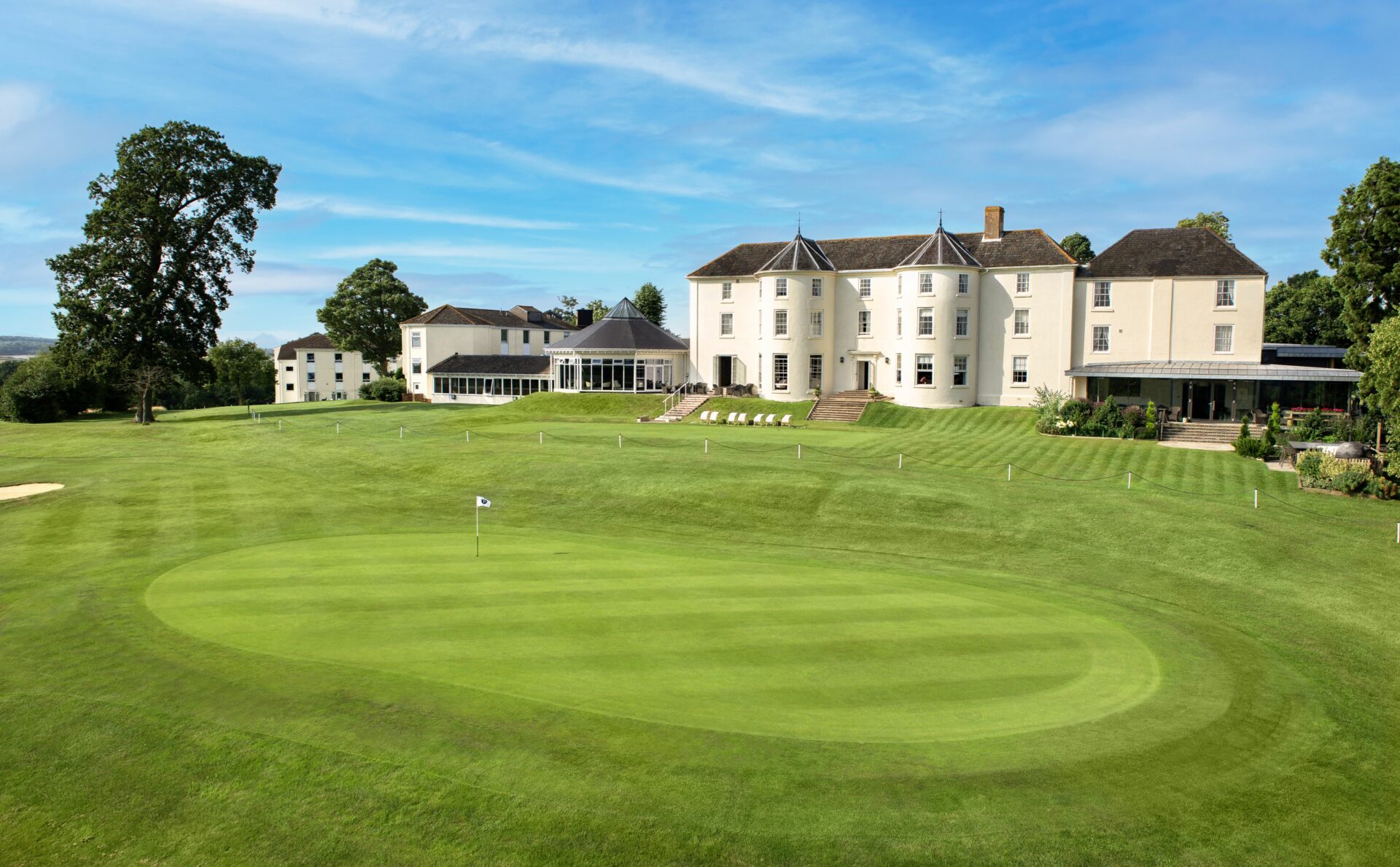 Tewkesbury Park Hotel with golf green in foreground