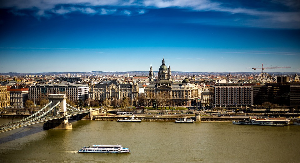 Establishing shot of Budapest