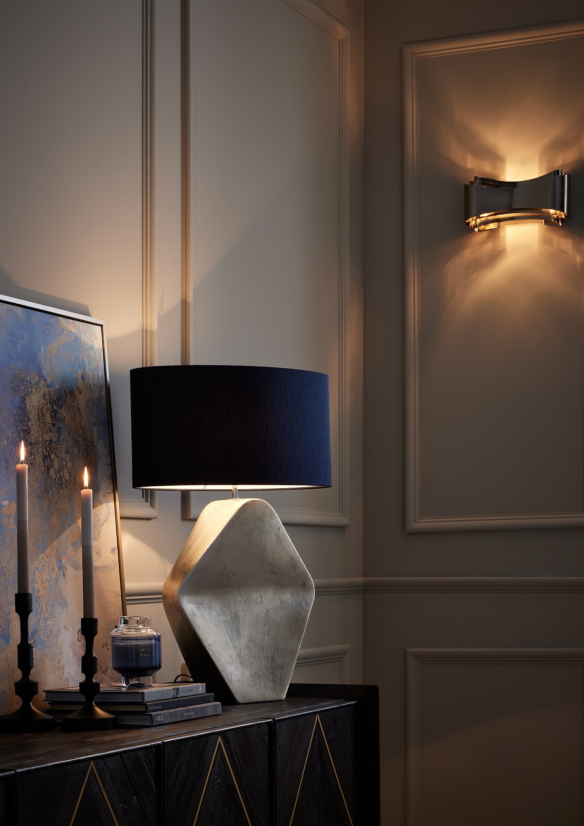 Trillion Table Lamp Silver Leaf ceramic lifestyle lighting by Christopher Hyde