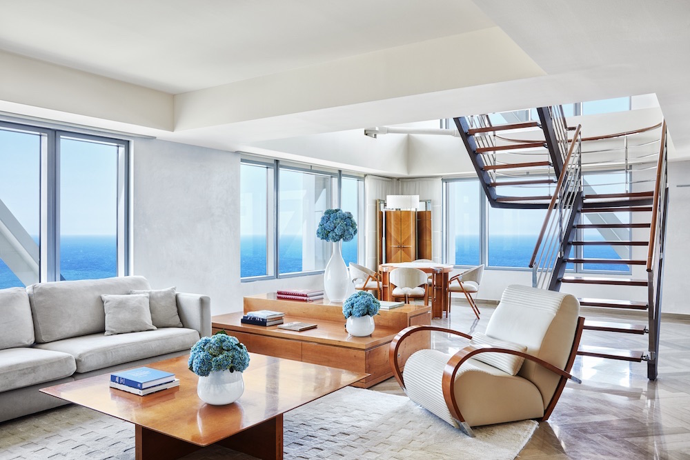 Image inside the Mediterranean Suite featuring open and light interiors