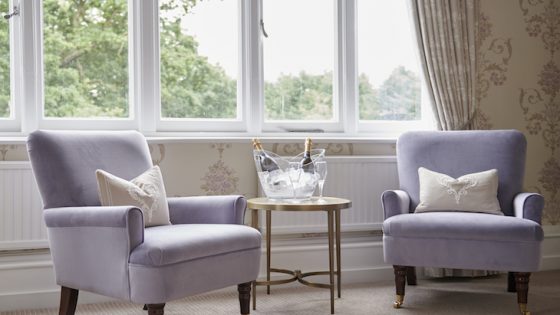 Violet armchairs by the window
