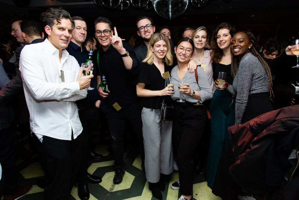 Image caption: Dexter Moren Associates team celebrating at The Brit List Awards 2019
