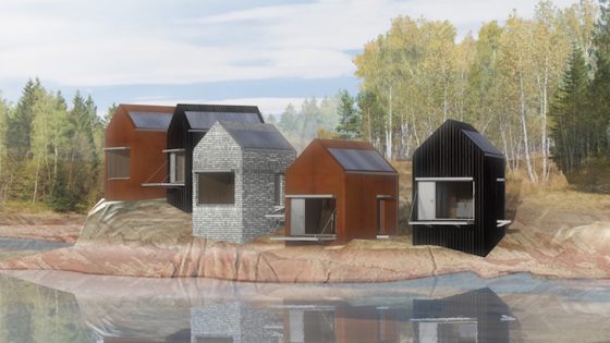 Concept of huts on an island