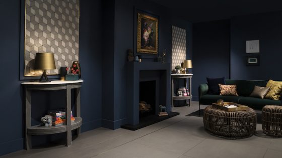 Dark, moody interiors with modern Parkside tiles on the walls