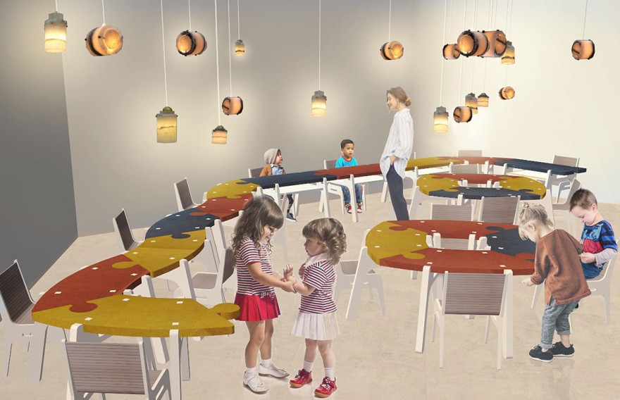 Render of kids playing in the play centre