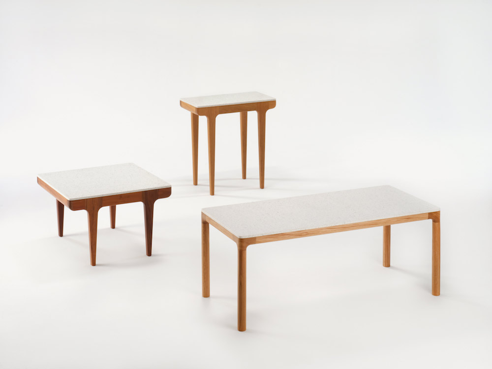 Collection of white tables and benches