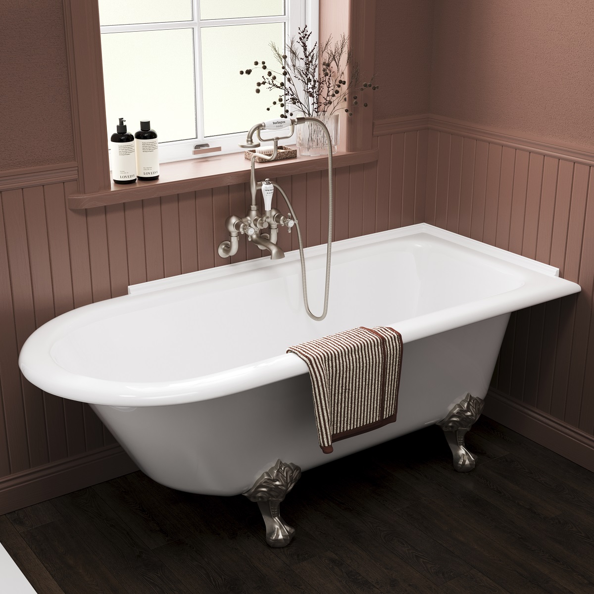 roll top bath with Burlington taps in panelled bathroom