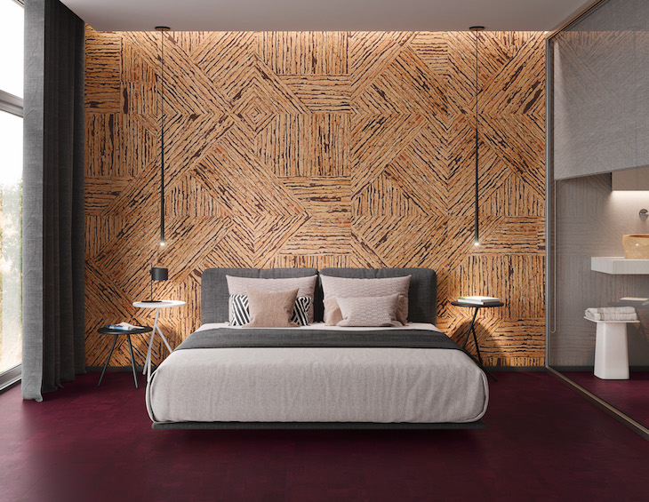 Cork wall in a guestroom
