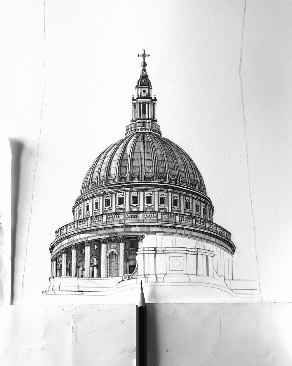 Black and white art drawing of st pauls in London