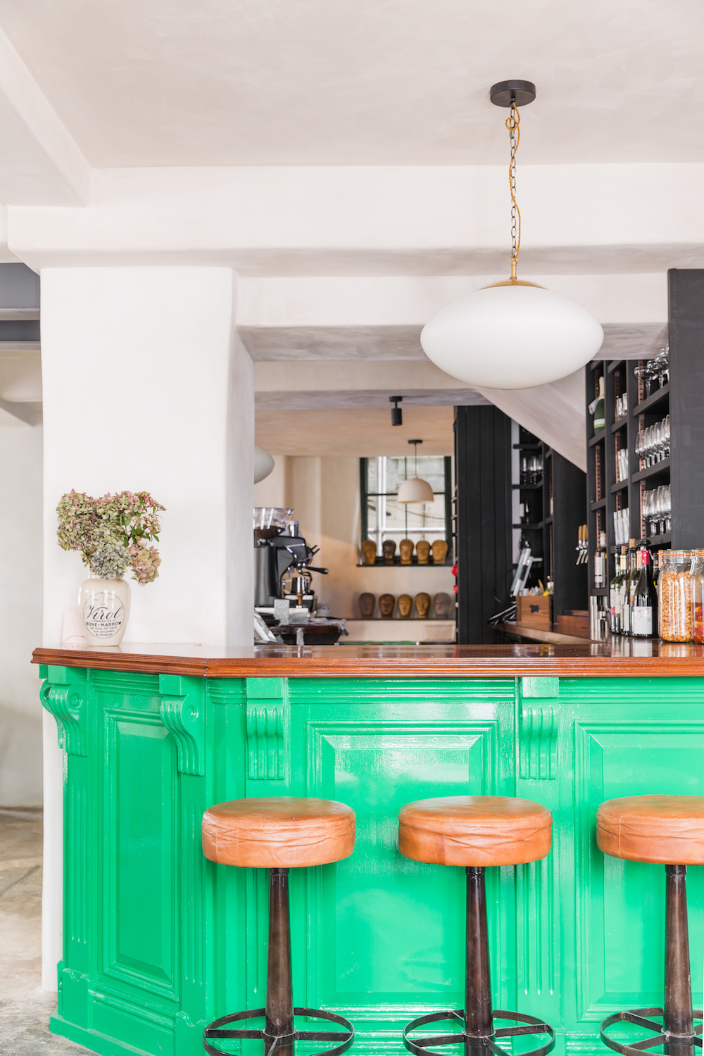 A green bar inside The Bull Inn in Totnes