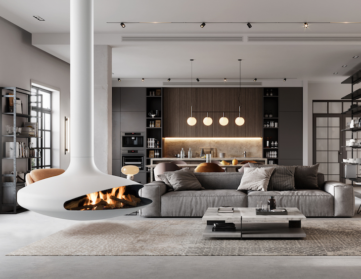 Computer generated image of a luxurious and modern living room interiors. 3D Rendering of a full furnished living Room.