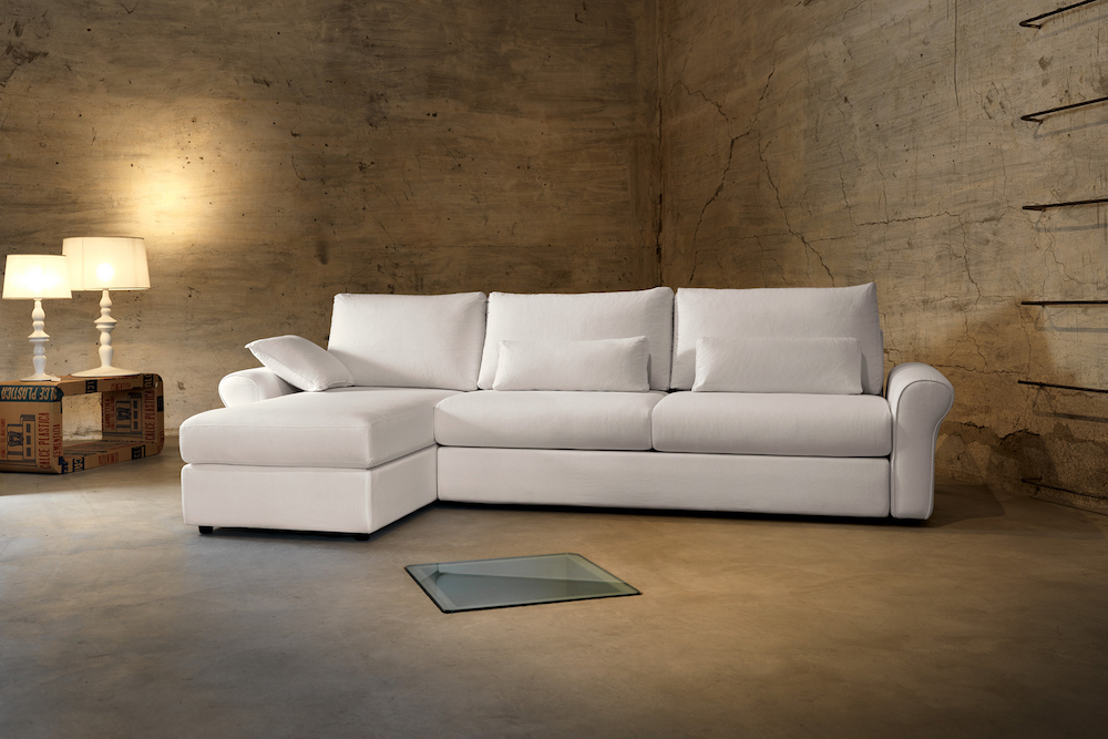shot of an L shaped sofa (white)