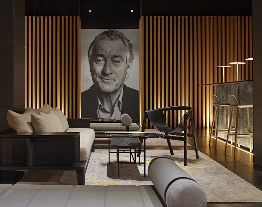 Image of Robert De Nero on wall of Japanese style interior design