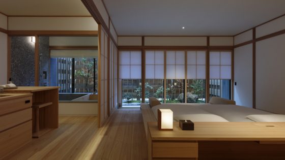 A minimalist guestroom in the hotel opening in Japan soon