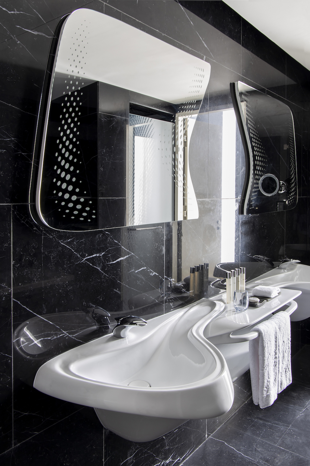 All bathroom fitting are designed by ZHA and follow suit to studio’s typology