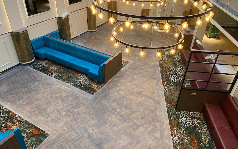 Image of wooden floor in public area of hotel