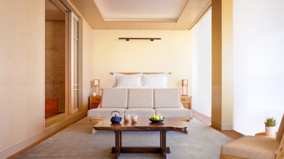 Image of minimalist design guestroom in Nobu hotel