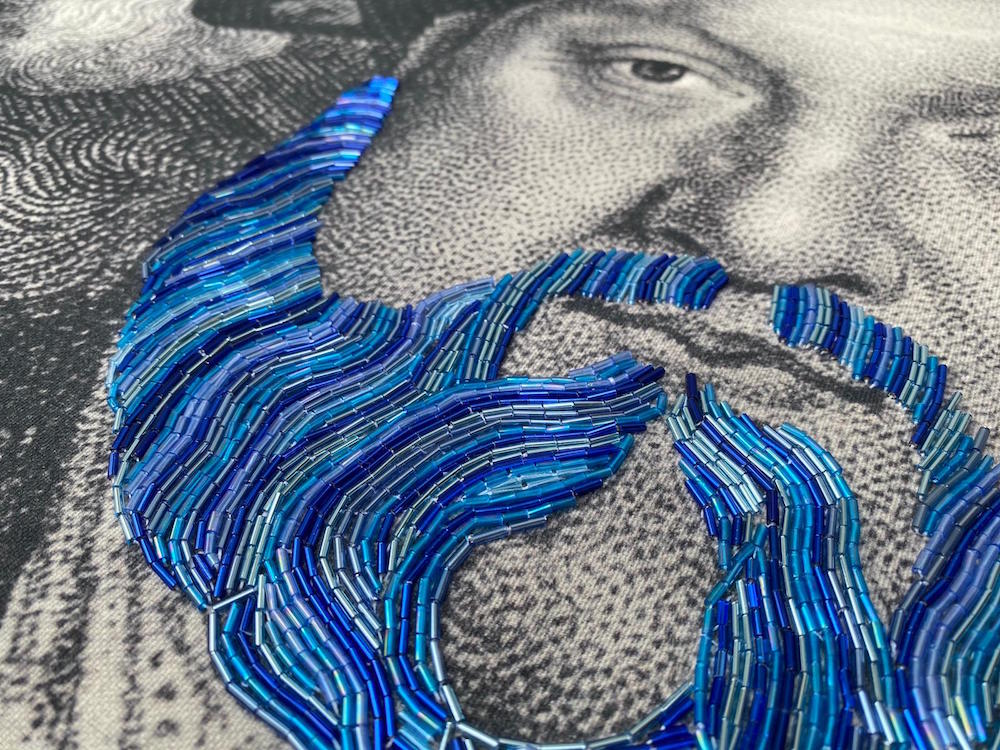 Image caption: Close up of Henry VIII mixed media portrait, destined for the AMEX Centurion Lounge, Heathrow | Image credit: Elegant Clutter