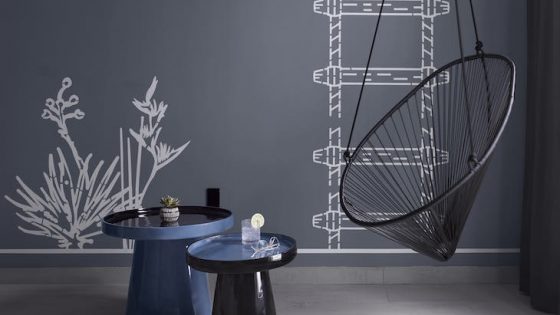 A drawing wallpaper of a ladder on a wall