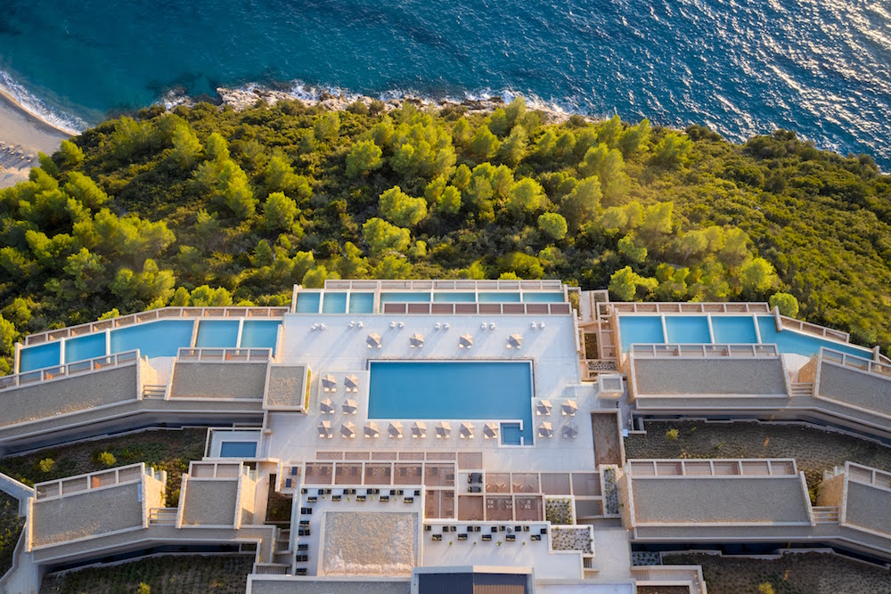 Arial view of rooftop pools at design hotel MarBella Elix