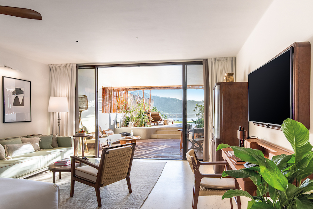 Guestroom overlooking sea at Six Senses Ibiza