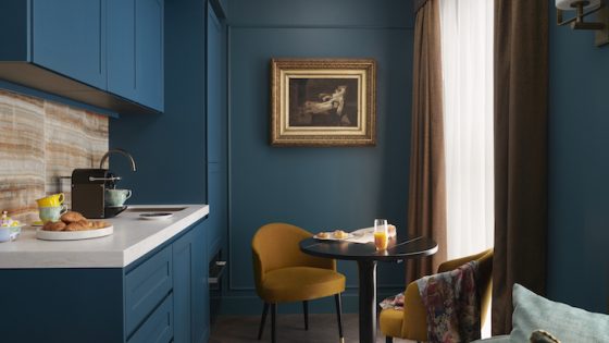 The Other House Club Flat Kitchen in blue and mustard