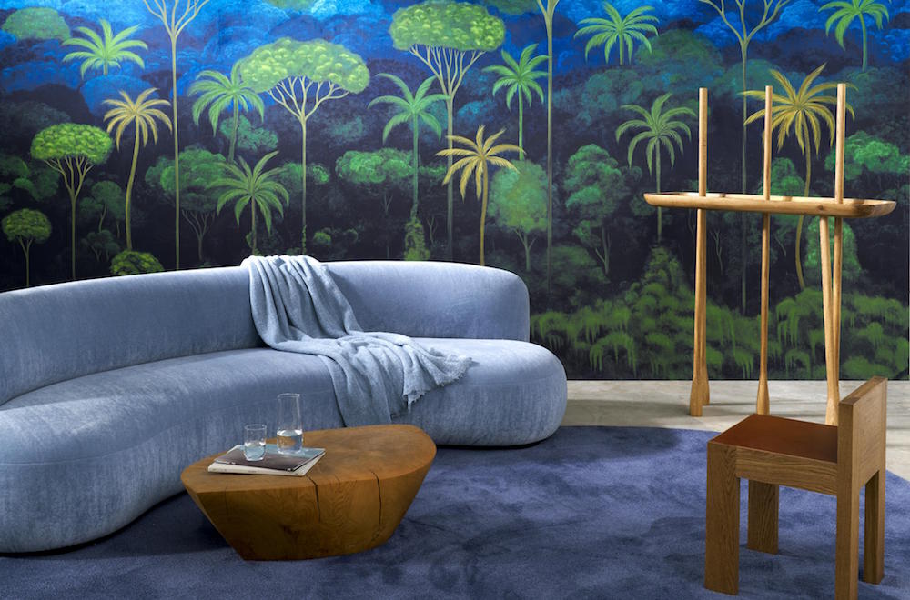 Blue and green tropical wallcovering