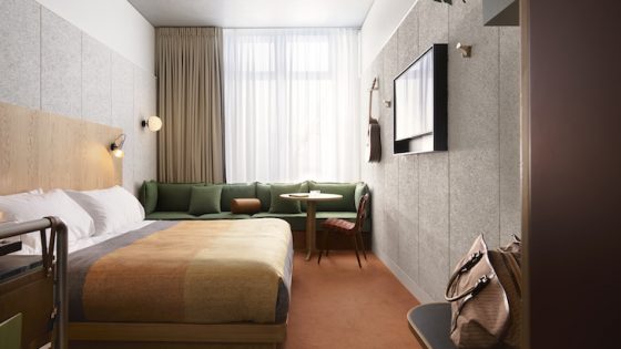 A subdued design scheme inside Ace Hotel Sydney guestroom