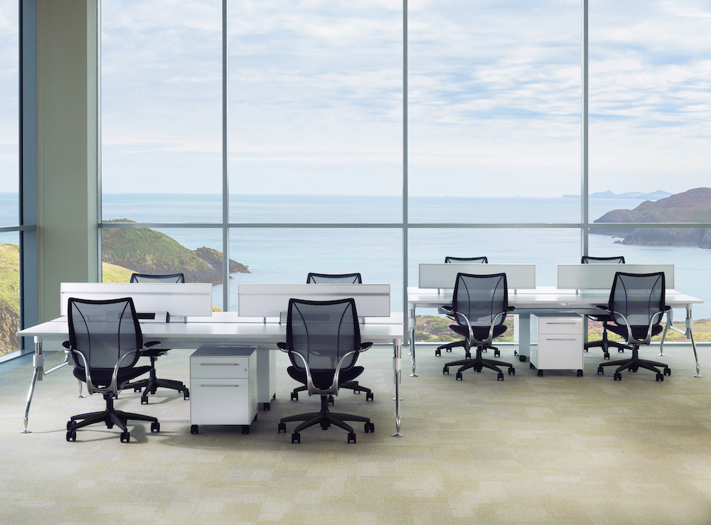 Office chairs overlooking coastal views