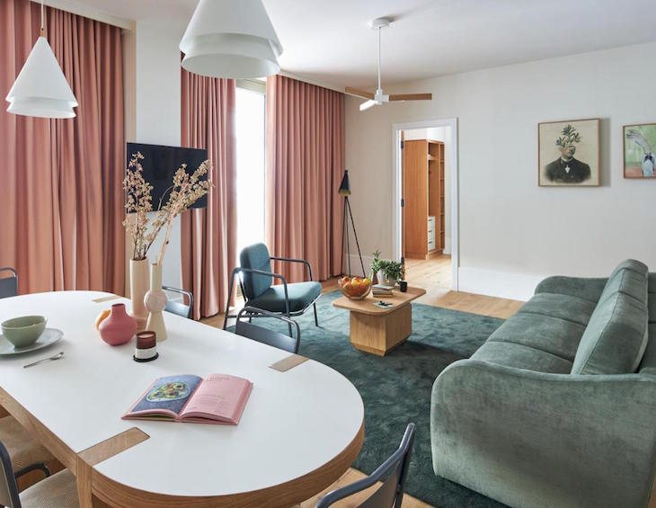 Hotel design | 60's inspired living room inside Turing Locke