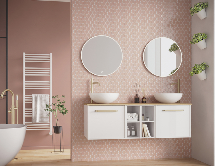 Hotel Designs | A pastel pink bathroom - Crosswater Infinity furniture