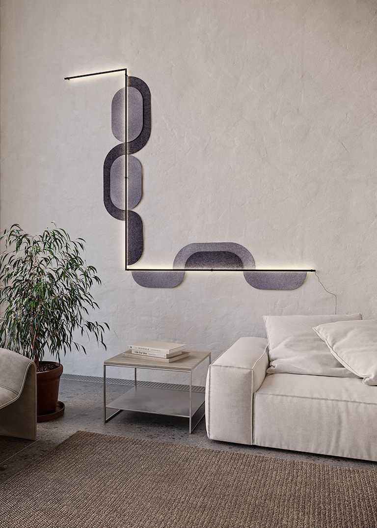 Linier felt-fitting lighting in lounge