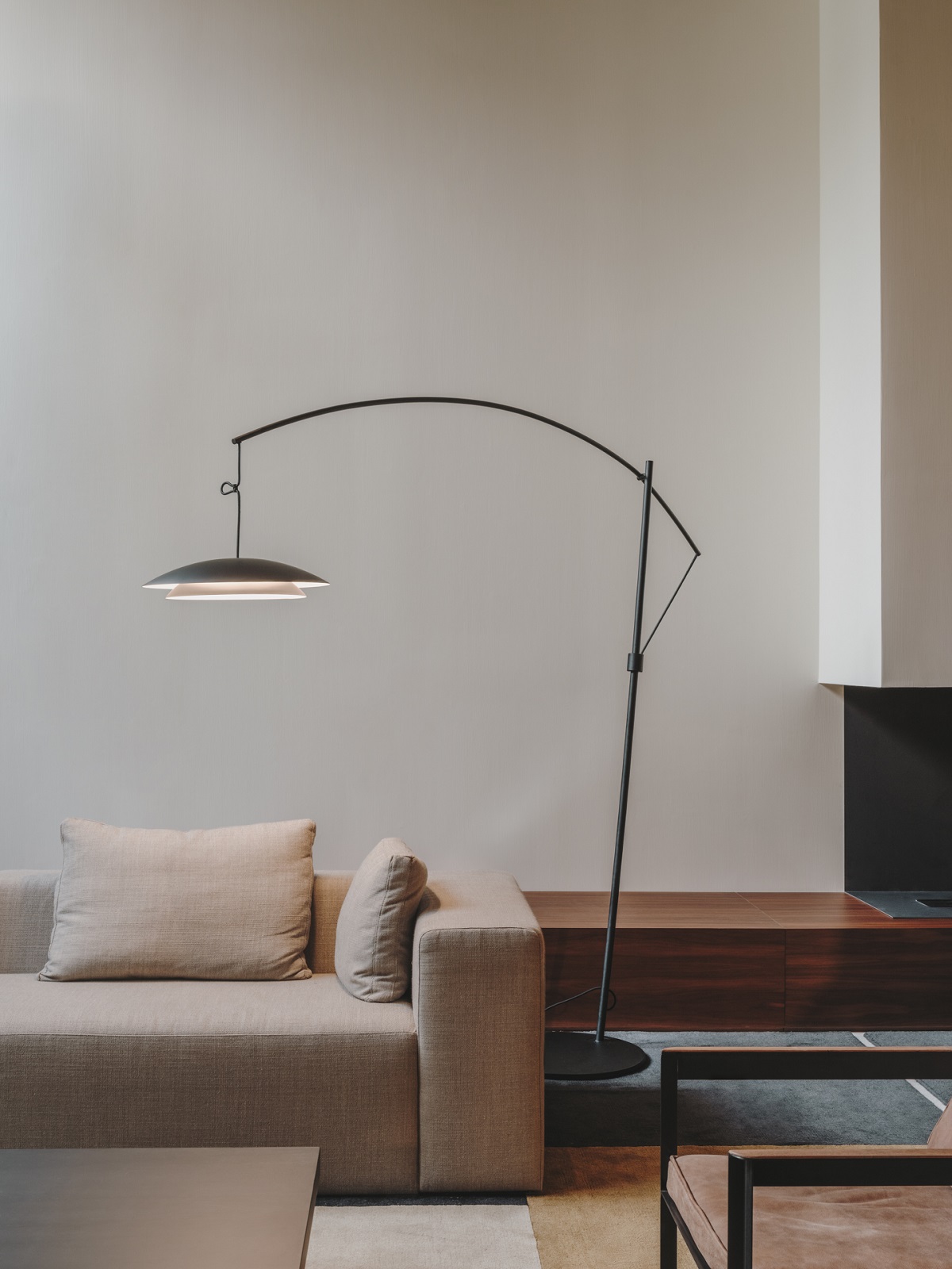 A lamp over a sofa