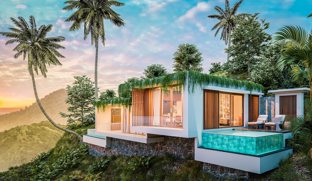 modern hillside villa surrounded by tropical jungle at gran melia lombok