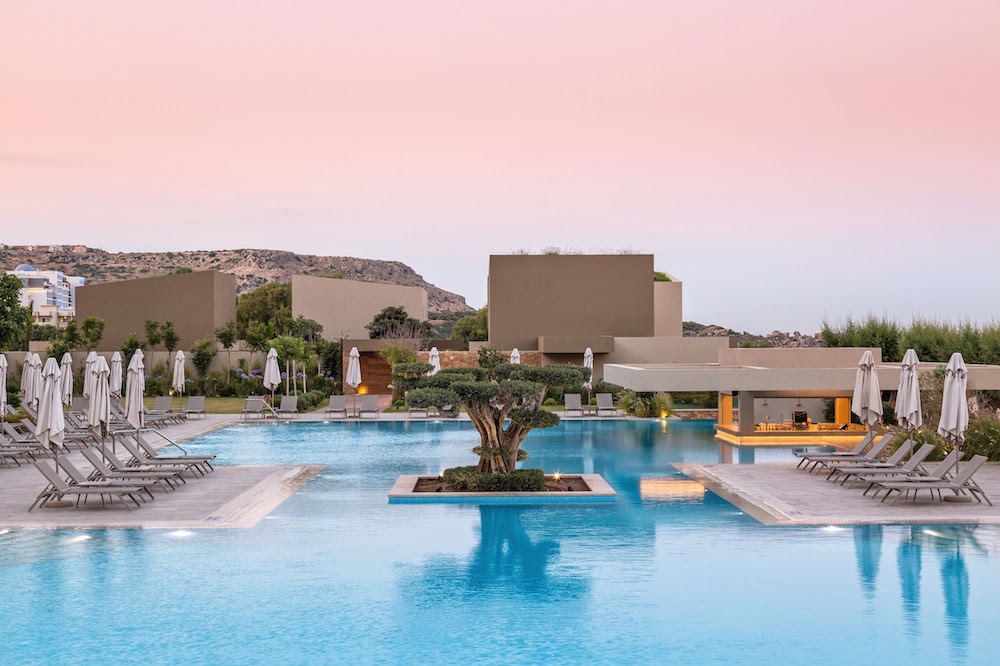 Sunrise image of pool at Amada Colossus in Rhodes