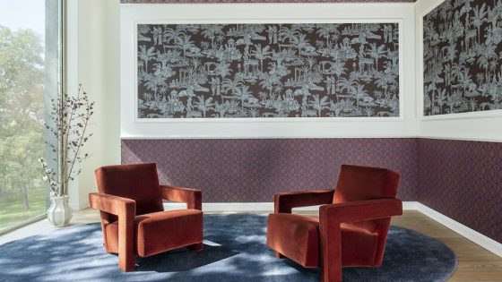 contemporary seating design with arte wall coverings
