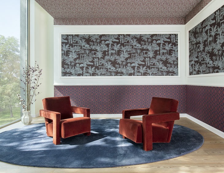 contemporary seating design with arte wall coverings
