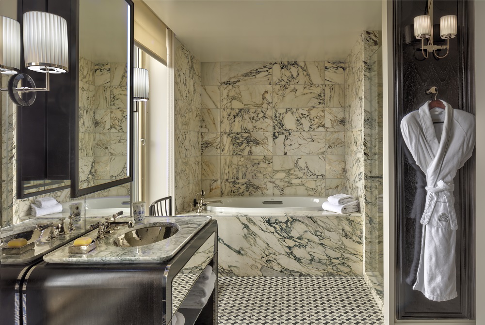 carlyle hotel bathroom with marble tiles