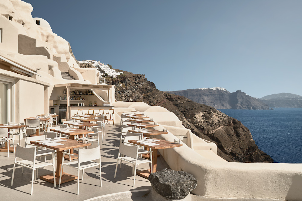 Restaurant on cliff edge in Santorini