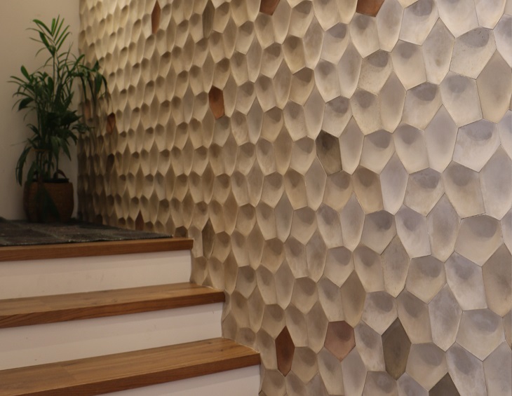 the organic shapes and natural matrials of the criaterra tile collection by parkside