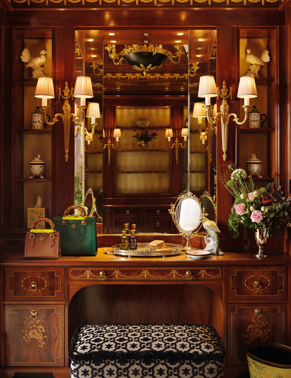 antique dressing table with gucci handbags at the savoy royal suite
