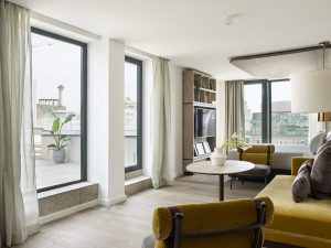 contemporay design in natural tones with yellow accents at Me Barcelona