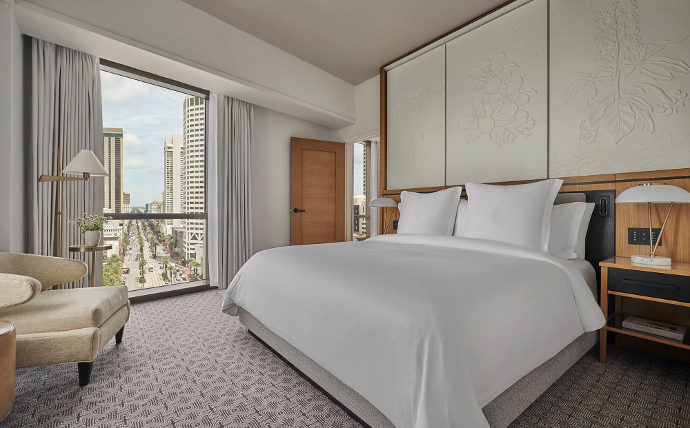 guest suite at the four seasons new orleans overlooking the city