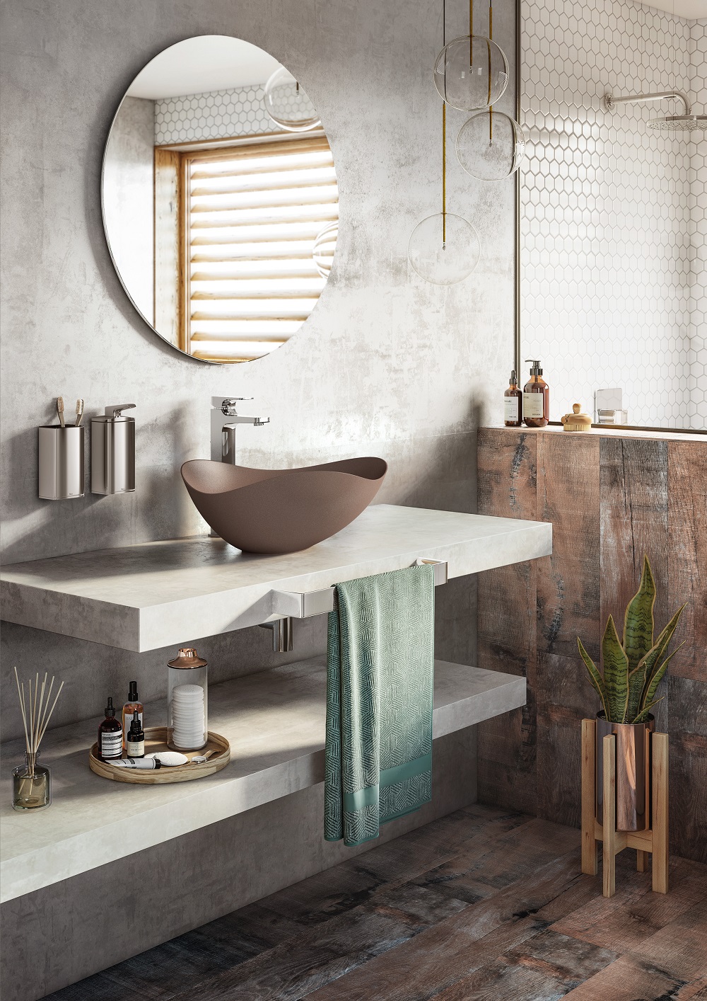 bathroom design in natural tones with counter top basin for ROCA_by Ruy Ohtake