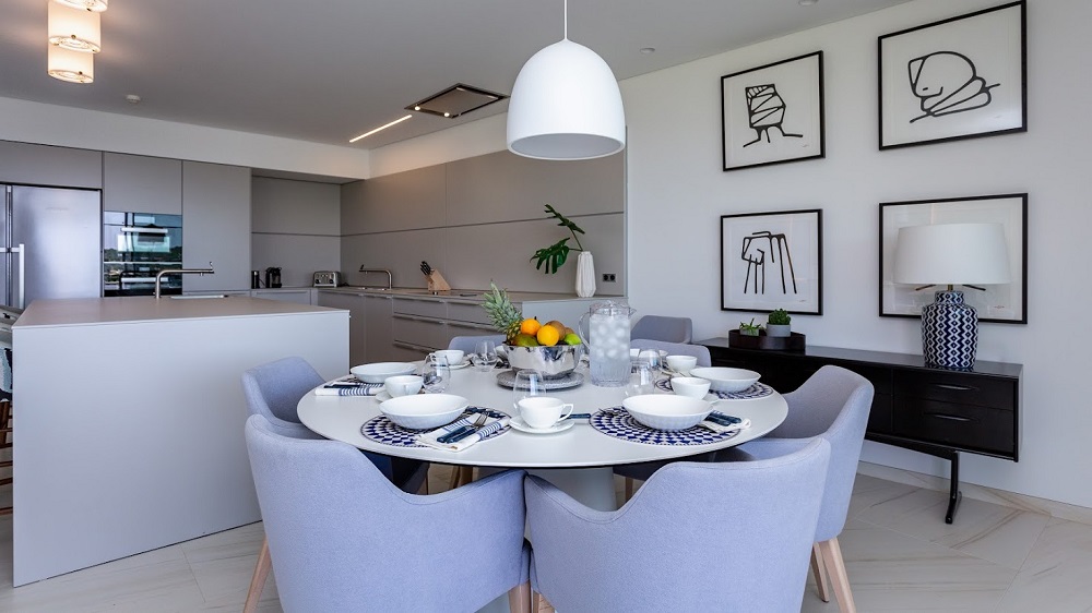 contemporary open plan kitchen dining area