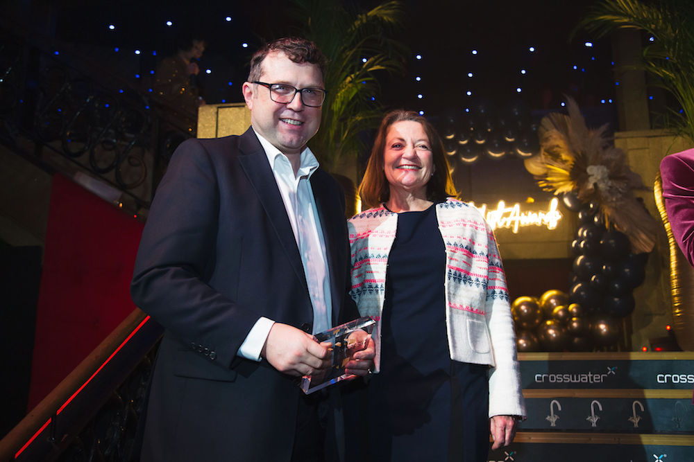 Silentnight Group's David Lawrenson accepting The Eco Award from Lisa Grainger, Travel and Deputy Editor of Times LUXX magazine