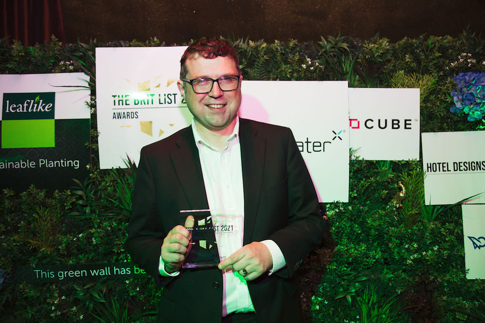 The Brit List Awards: David Lawrenson accepting The Eco Award on behalf of Silentnight Group Hospitality