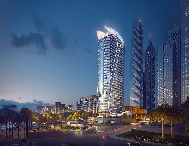 dubai skyline with new marriott w hotel