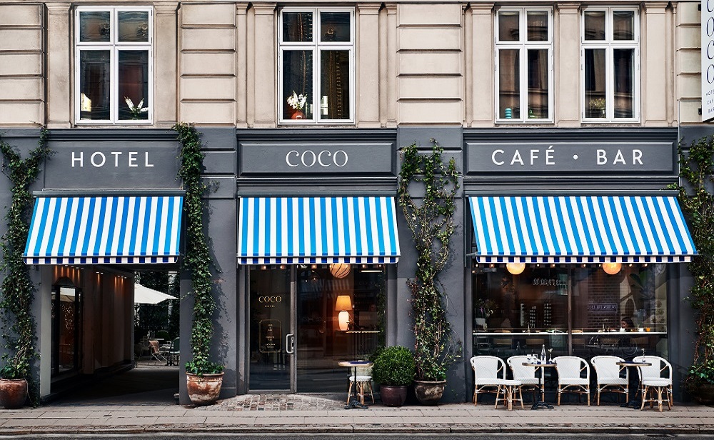 Facade and entrance to Coco Hotel Cafe + Bar Copenhagen