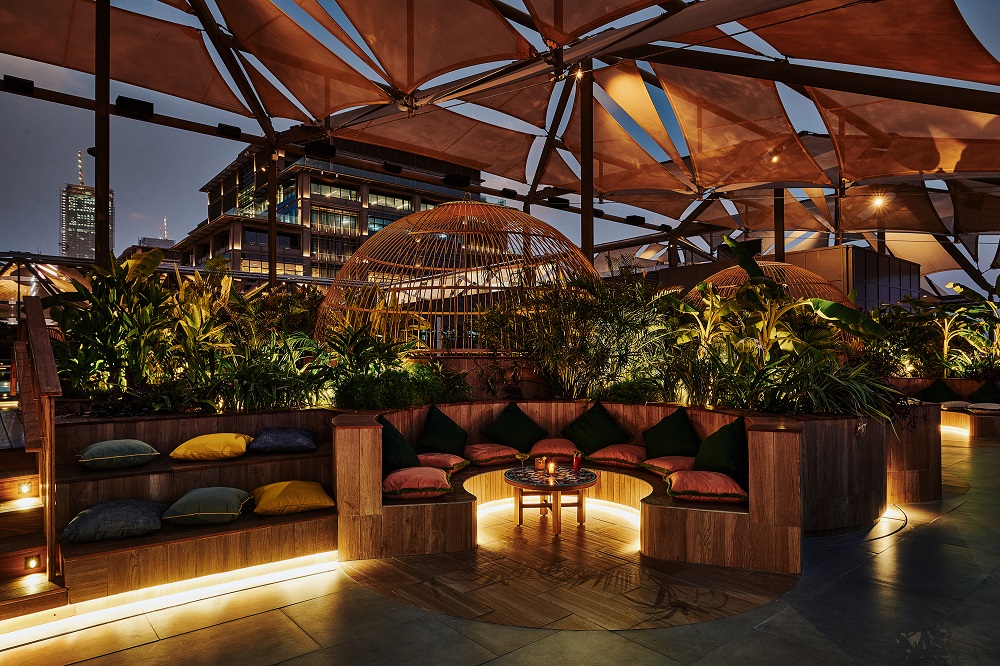 outdoor rooftop bar at 25hours hotel dubai